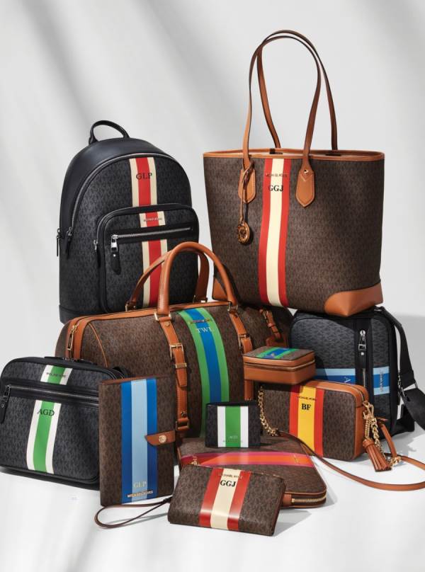 Damske Prenosná Taška Michael Kors Jet Set Medium Logo Stripe Camera Hnede Oranžové Žlté - Kabelky Michael Kors Obchod | VFHLR-6378